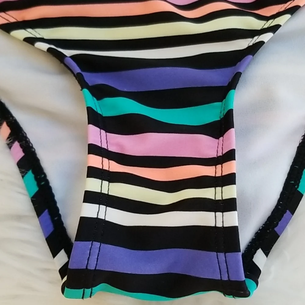 Hot Water Multicolored  Striped Bikini Bottom